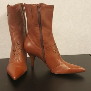 Embellished leather Bronx midcalf high heel boots